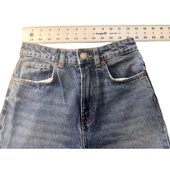 Zara High Rise Jeans Women 4 Blue Distressed Rigid Casual Contemporay Raw Hem - Picture 8 of 15